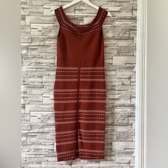 Eva Mendes || Ribbed High Neckline Off the Shoulder Sleeveless Maxi Dress SZ M - Picture 2 of 10
